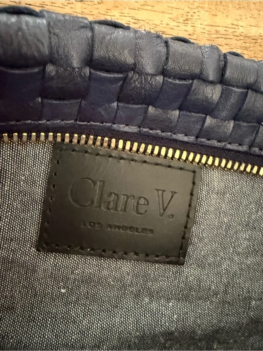 Clare V. Navy  Leather Crossbody Bag with Gold Hardware - Picture 4 of 5